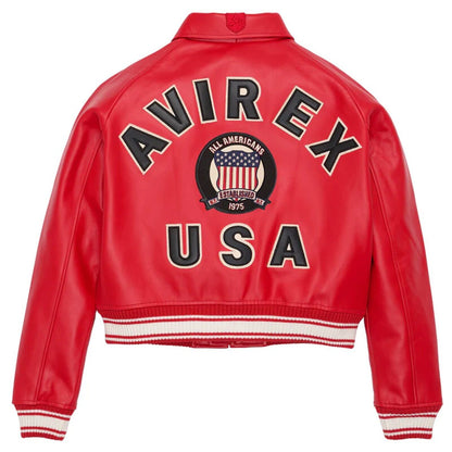 New Women’s Avirex Cropped Military Bomber Leather Jacket