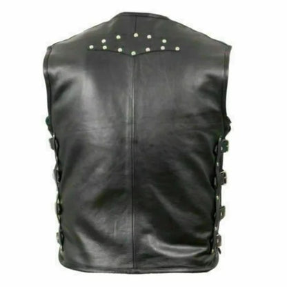 Punk Men's Genuine Leather Heavy Buckled Motorcycle Biker Vest