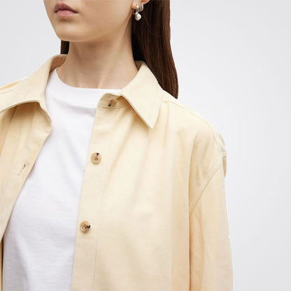Women Crème Oversized Suede Leather Shirt
