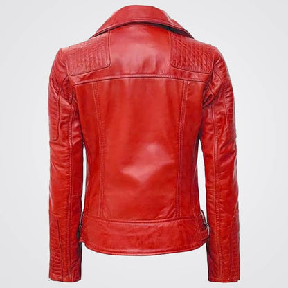 Women Leather Biker Jacket in Red