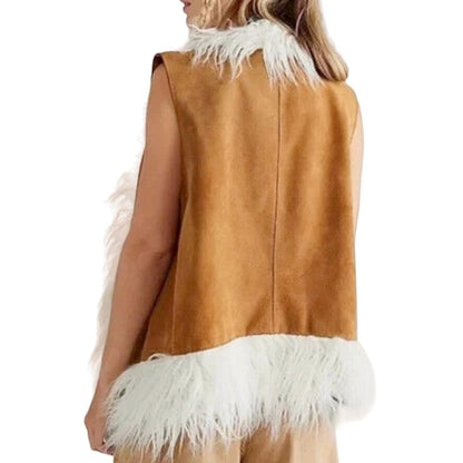 Women's Brown Suede Leather Indigo River Fur Vest