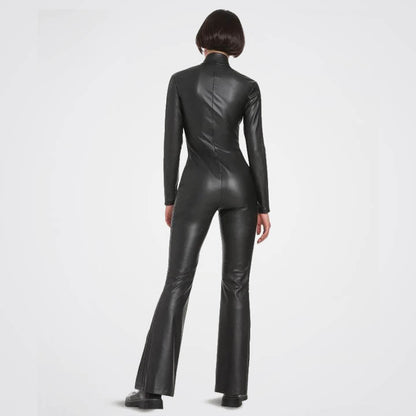 Women's Black Leather Jumpsuit