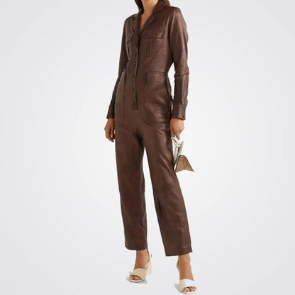 Women's Brown Sheepskin Leather Jumpsuit