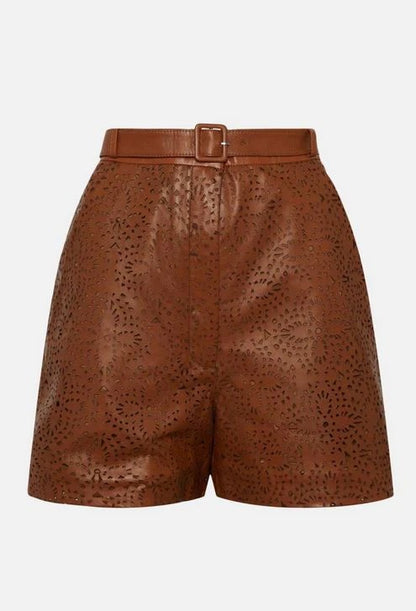 Womens Patterned Leather Shorts