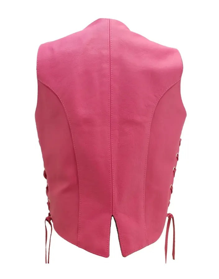 Women's Pink Leather Biker Vest
