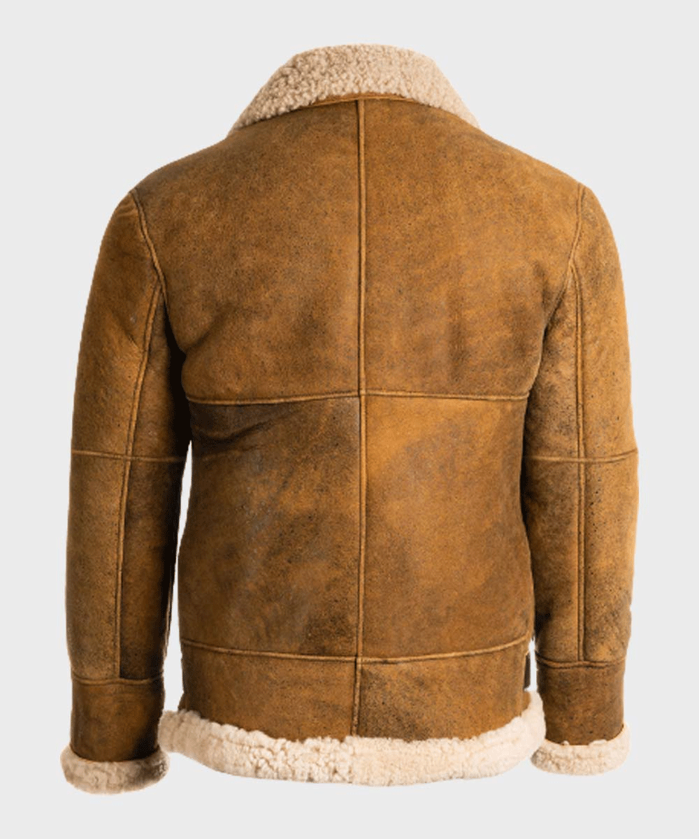Aviator Mens Brown Sheepskin Shearling B3 Leather Jacket Back