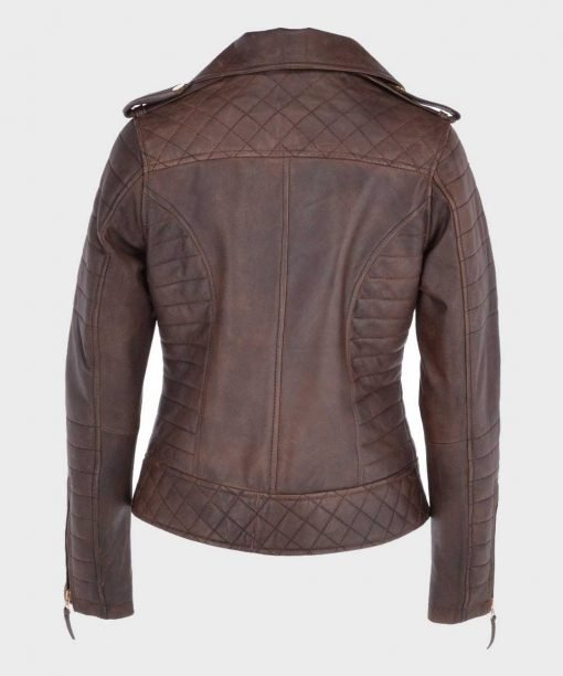 Distressed Brown Womens Biker Asymmetrical Leather Jacket