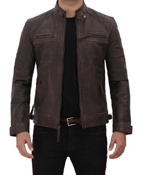 Quilted Brown Leather Biker Jacket