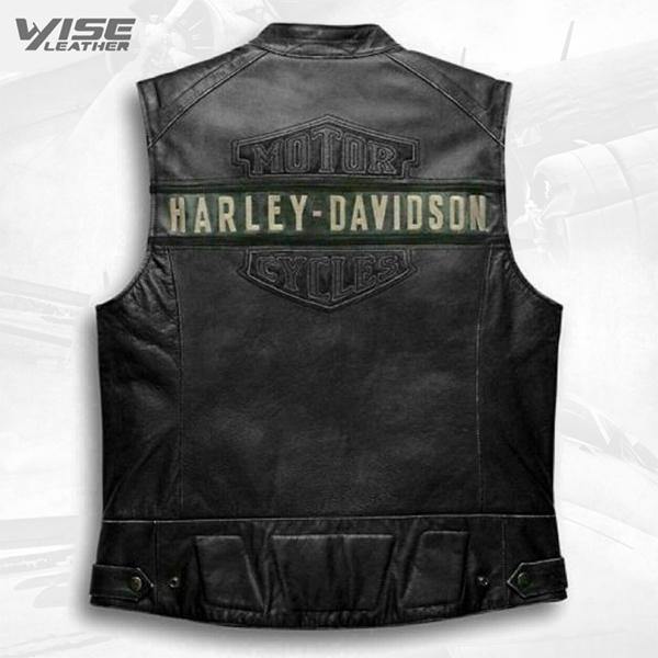 Harley Davidson Vintage Sleeveless Real Leather Biker Jacket