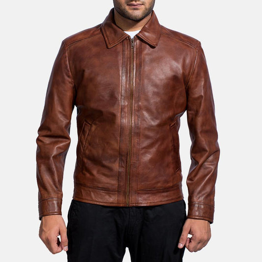 Distressed Brown Sheepskin Leather Jacket