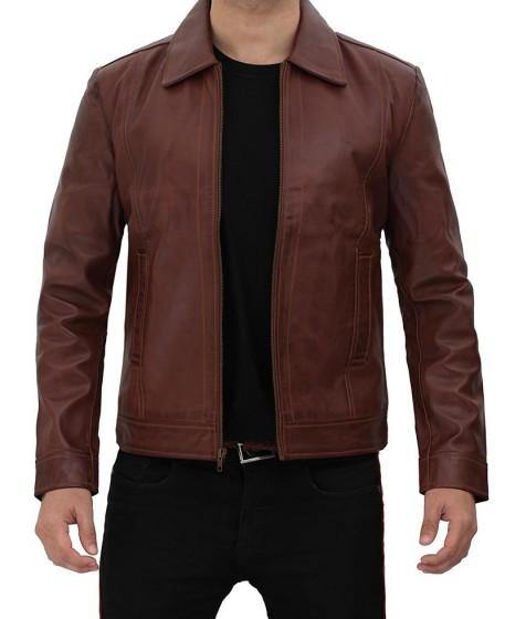 Stylish Brown Pebbled Leather Jacket for Men