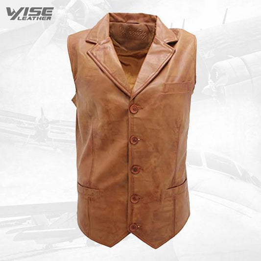 Tan Leather Waistcoat for Men - Tan Leather Vest
