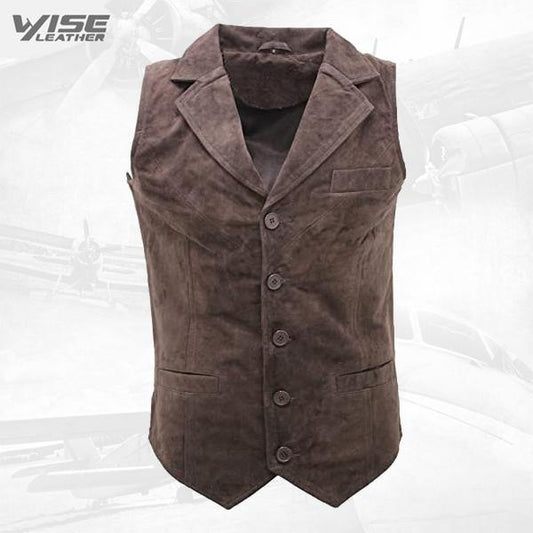 Brown Suede Leather Waistcoat - Suede Vest - Free Shipping