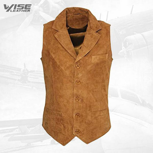 Tan Suede Leather Waistcoat - Suede Leather Vest for Men