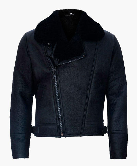 Cross Zip Leather Jacket with Fur