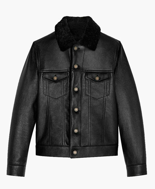 Genuine Leather Denim-Style Jacket