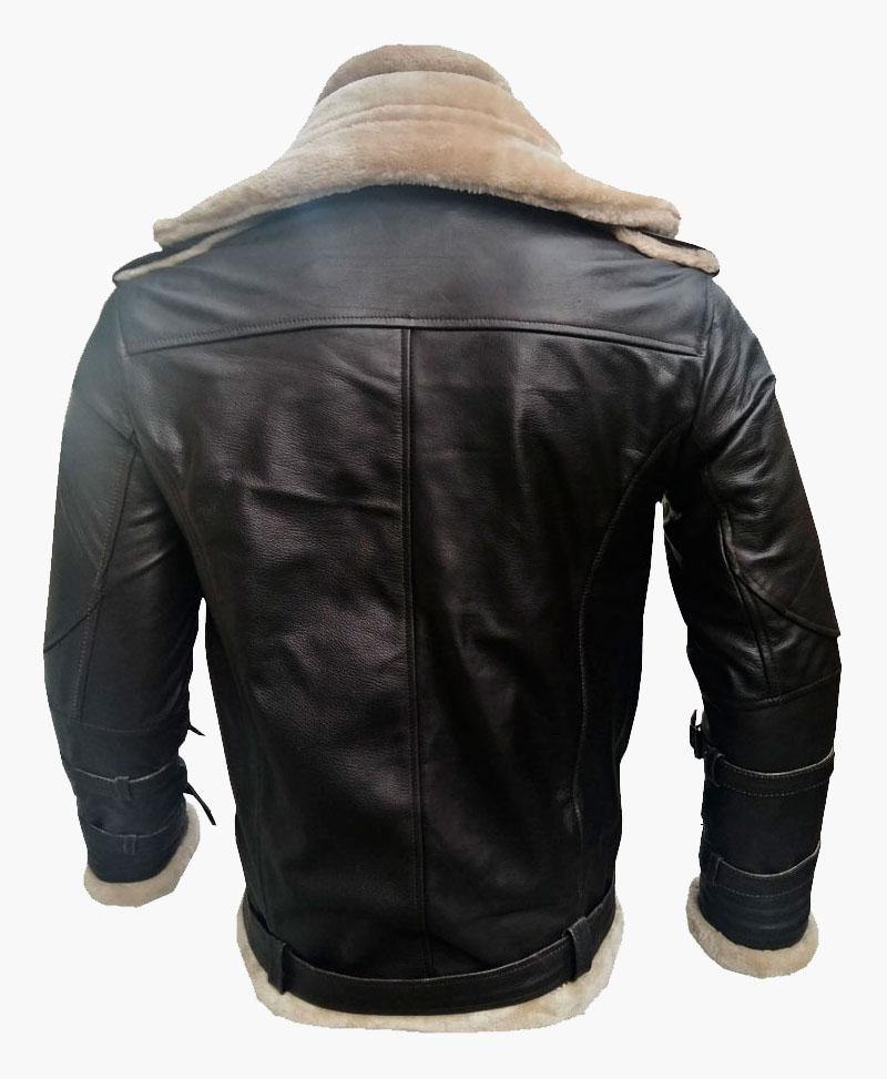 Men's Double Collar Leather Jacket with Fur Detail