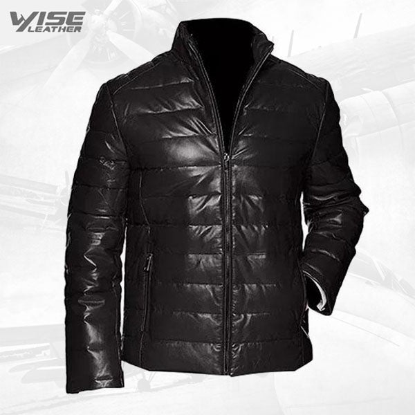 Men's Leather Down Filled Puffer Jacket - Bubble Jacket