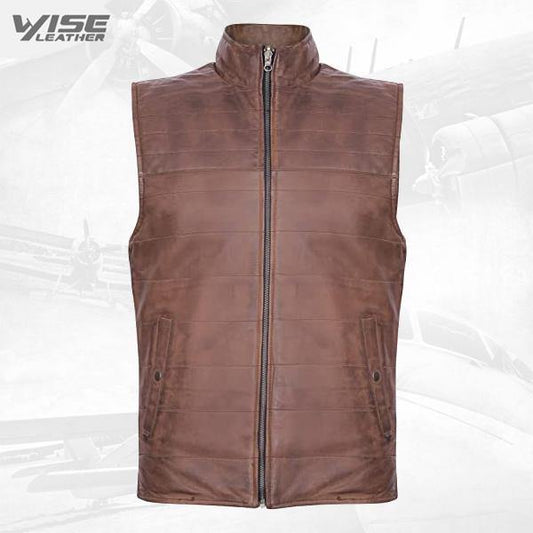 Reversible Brown Leather Puffer Waistcoat - Puffer Vest