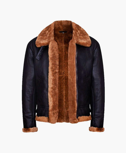 Aviator Bomber Leather Jacket with Fur