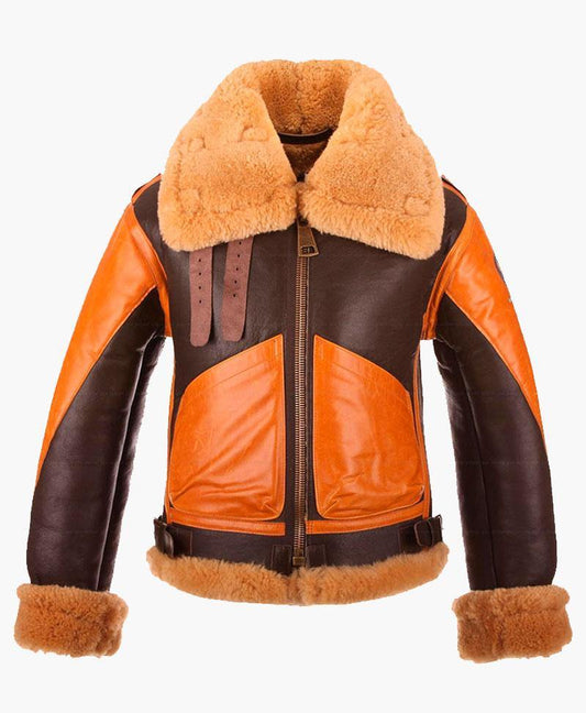 Two-Tone Bomber Leather Jacket with Fur