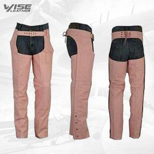 Women's Premium Pink Leather Motorcycle Chaps