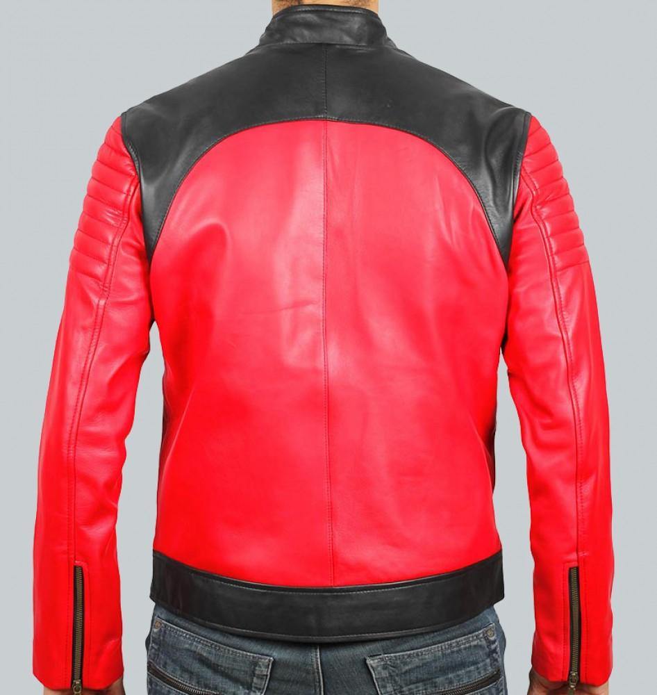 Red & Black Leather Biker Jacket