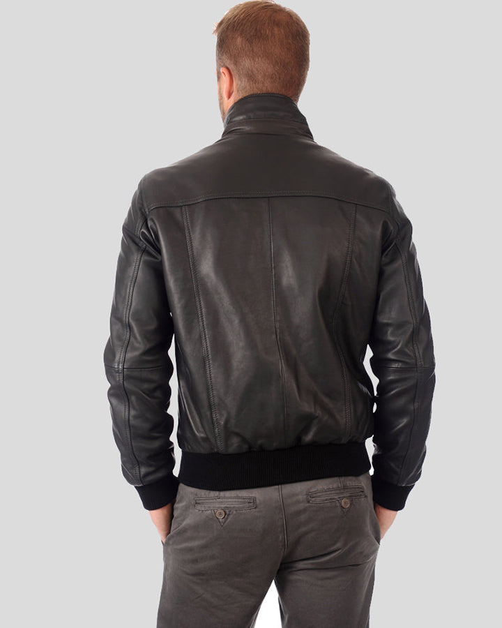 Kian Black Bomber Leather Jacket