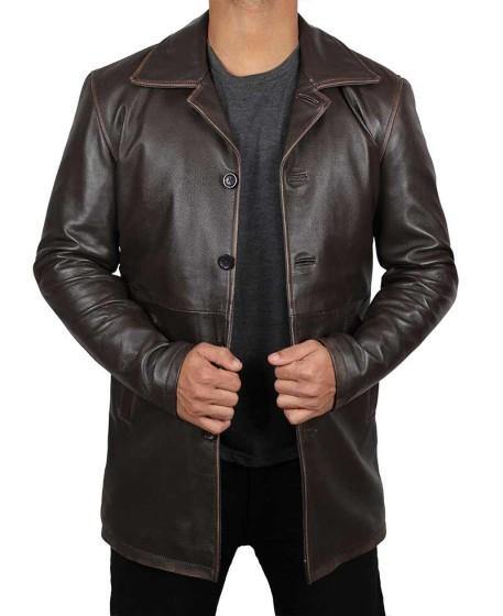 Winchester Brown Leather Rust Coat | Distressed Leather Coat
