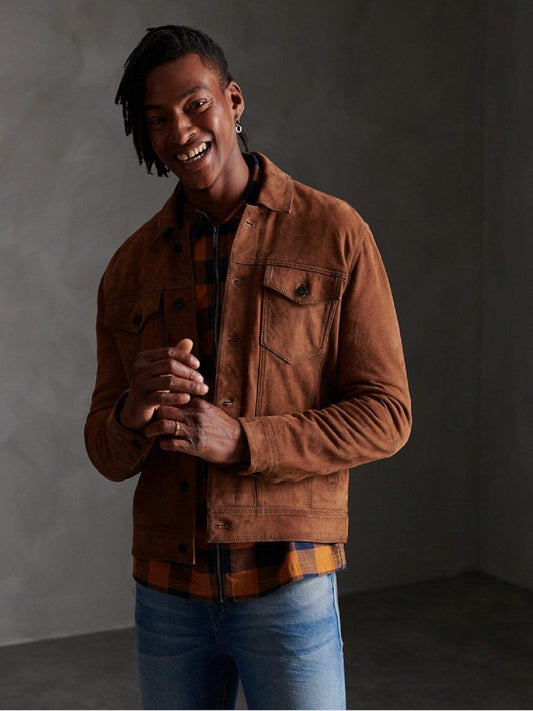 Classic Tawny Brown Suede Jacket for Men