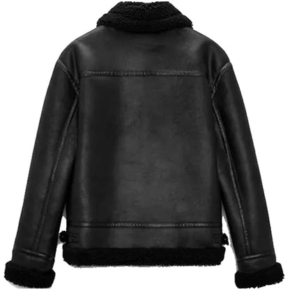Men’s Classic Black Shearling Leather Jacket Back