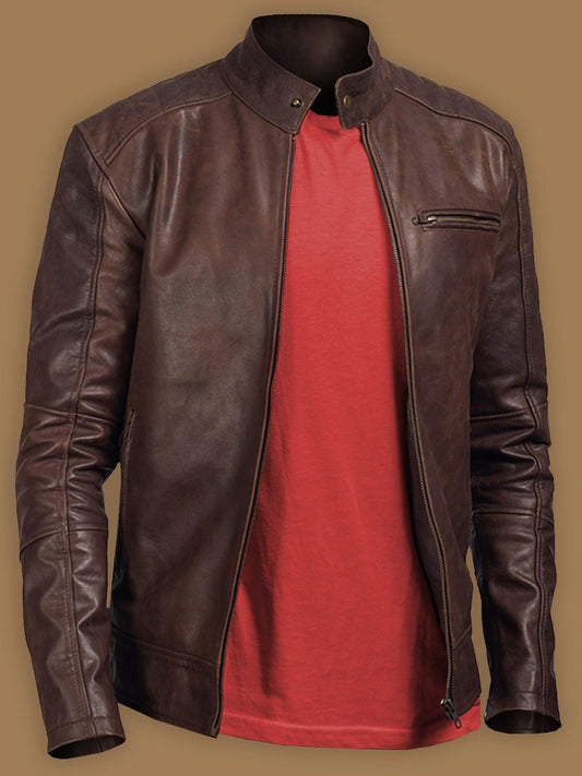 Polished Brown Leather Jacket for Men
