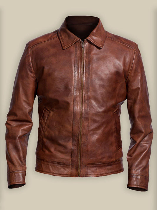 Reddish Brown Faux Leather Jacket for Men