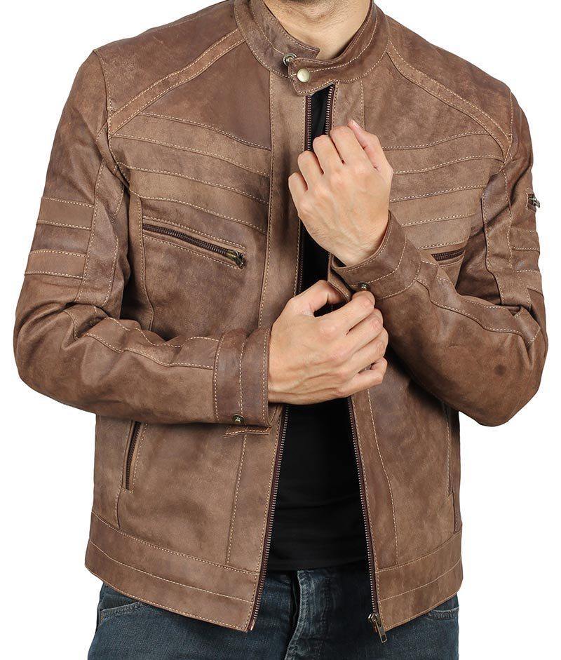 Douglas Men's Classic Brown Leather Jacket Front View
