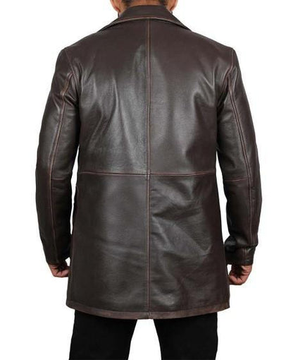Vintage Dark Brown Leather Rust Coat for Men