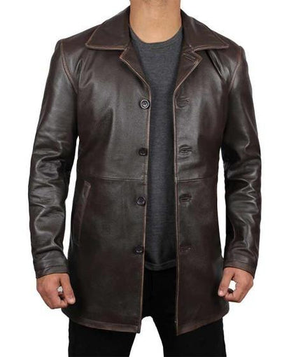 Elegant Winchester Leather Coat for Men with Button Closure