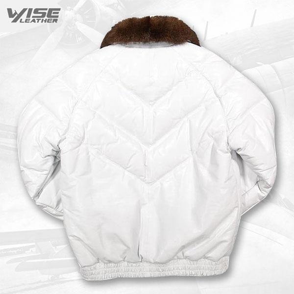 Off-White Premium Lamb Skin V-Bomber Jacket with Fox Collar