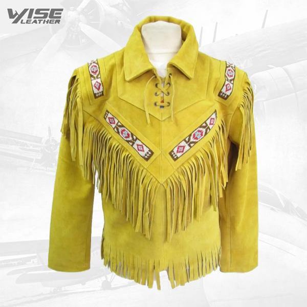 Western Fringes Beads Cowboy Leather Jacket