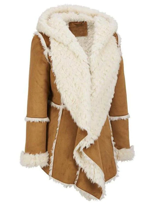 Women’s Brown Shearling Hooded Overcoat