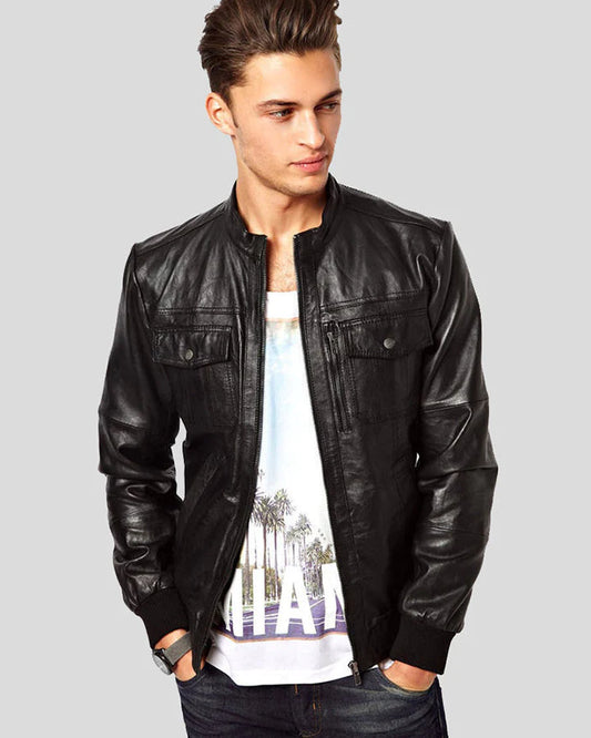 Reggie Black Leather Jacket for men's