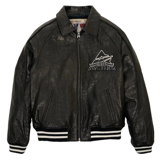 AVIREX ICON Croc Embossed Leather Jacket - Black Jacket