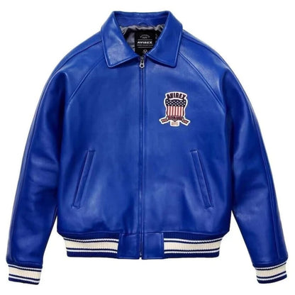 Style in Blue: Avirex Men's Real Leather Bomber Jacket