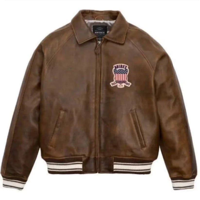 Elevate Your Style: Avirex Men's Brown Bomber Flight Jacket