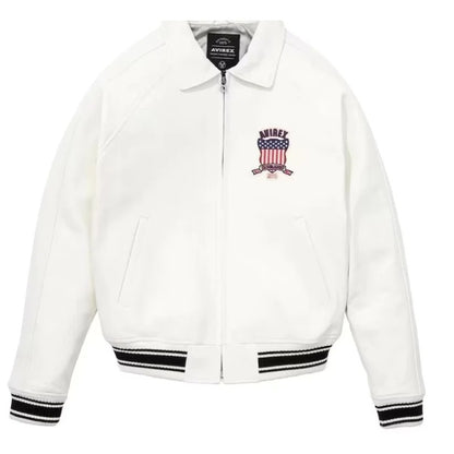 Classic Elegance: Avirex Men's White American Bomber Jacket