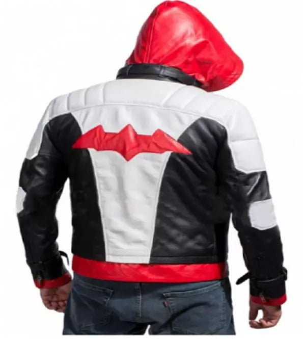 Batman Men Red Hooded Leather Jacket