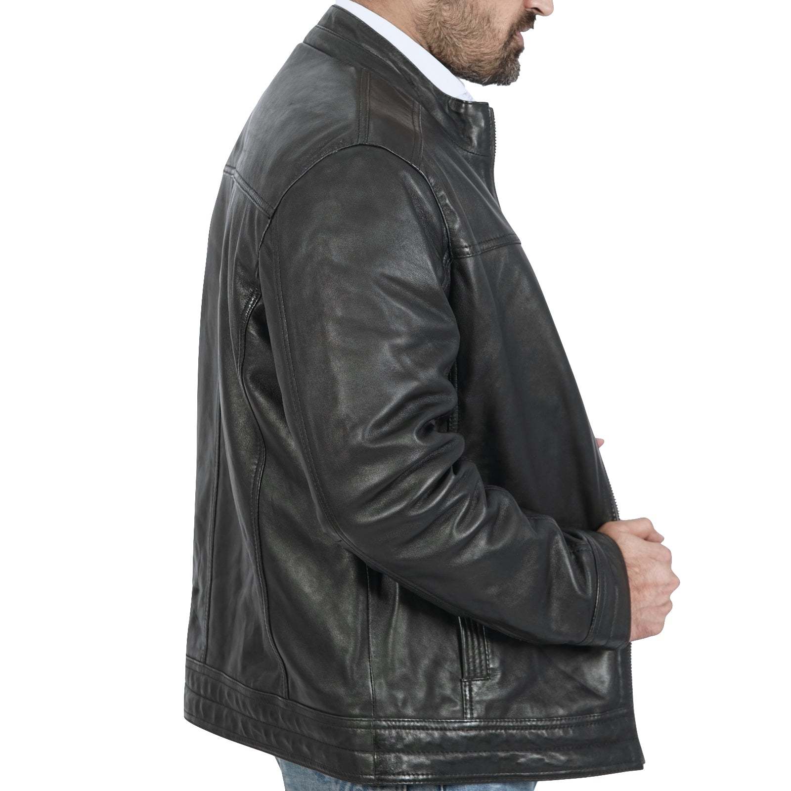 Biker Style Black Real Leather Jacket for Men - Black Jacket