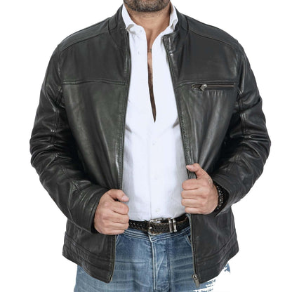 Biker Style Black Real Leather Jacket for Men - Black Jacket