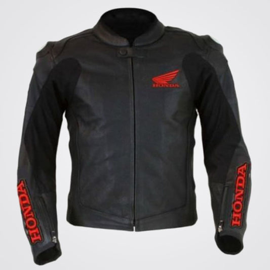 Black Honda Motorbike Style Leather Jacket