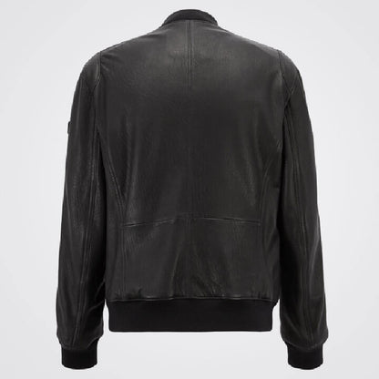 Black Bomber Style Sheepskin Leather Fashion Jacket