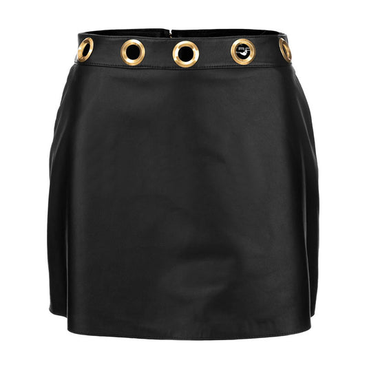 Black Eyelet Mini Leather Skirt - High Waist Women Leather Skirt
